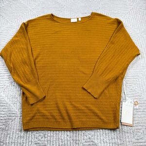 Cyrus Sweater Womens M Textured Boat Neck Knit Top Minimalist Earthy Mustard